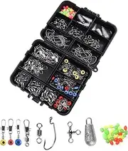 NUZAMAS 160-Piece Fishing Accessories Kit - Lure Sea and Rocky Fishing Set Box With Swivels, Snaps, Bass Casting Sinker Weights, Line Beads, Jig Hooks