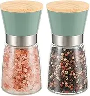 VUCCHINI Salt and Pepper Grinder Set Bamboo Lid- Adjustable Coarse Salt and Pepper Mills - Refillable Ceramic Burr Kitchen Gift Manual Salt Pepper Shakers Green