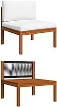 vidaXL Solid Acacia Wood Garden Middle Sofa with Cushions and Unique Rope Design Backrest - Modular Lounge Seating for Patio & Terrace