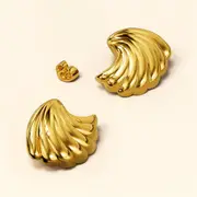 Ridged Shell Gold layered Stud Earrings