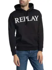 Replay Men's Big Brand Graphic Pullover Hoodie, Black