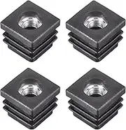 uxcell 4Pcs Inserts for Square Tubes with M8 Thread, for 0.98"x0.98" OD Square Tube, Square Black Plastic Plug Caster Insert Chair End Caps Furniture Leg Plug