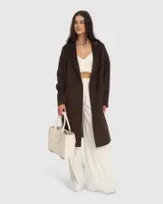[Belle & Bloom] Publisher Double-Breasted Wool Blend Coat - Chocolate
