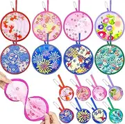 Grantop 8Pcs Japanese Style Foldable Fan Set,Summer Round Folding Hand Fan,Portable Handheld Folding Fan for Festival Costume Party Wedding Gifts Home Decor Home Office