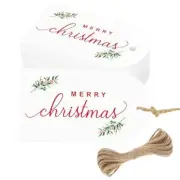Christmas Gift Tags with String, 50 Pcs Merry Merry Christmas With Holly