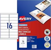 Avery A4 Matt Rectangle Labels - Product Stickers - Small Business Supplies - Photo Quality Sticker Paper, 99.1 x 34 mm, 320 Labels/20 Sheets (959773/ L7162CL)