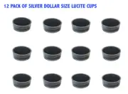 (12) Silver Dollar Size Plastic Lucite Cups with Black Foam for Buttons, Coins