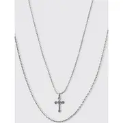 Mens 2 Pack Cross Pendant Necklace In Silver