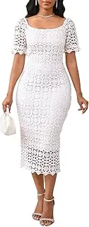 [Cololura] Elegant Sexy Floral Lace Short Sleeve Off Shoulder Evening Gown Party Formal Bodycon Midi Dress