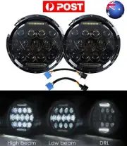 Pair 7" inch Black LED Headlight DRL For Mini Cooper S Clubman Moke Morris Minor