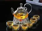 8 Piece Glass Tea Set 800 ml Glass High Handle Teapot + 1 Teapot Warmer + 6 Cups