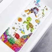 Baby Bath Mat for Tub for Kids, 40 X 16 Inch Kids Bathtub Mat Non Slip, Cartoon Bath Tub Shower Mat with Suction Cups & Drain Holes, Machine Washable (Turtle)