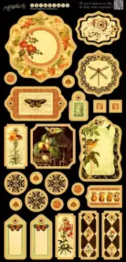 Graphic 45 Botanicabella Collection Flowers Insect Chipboard Tags Buttons Accent