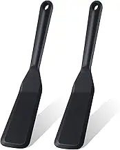 2 Pack Silicone Thin Omelet Turner, Heat Resistant Crepe Spatula for Nonstick Cookware, Pancake Spatula for Egg Cake Pizza Steak Omelet Crepes (Black)