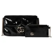GUCCI GG Marmont Super Mini $2100 Black Patent Leather Shoulder Bag New
