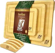 Bamboo Chopping Board, Cutting Board Set with Juice Groove, 3 Pieces Chopping Board Set with Stand, Perfect as Kitchen Tools & Gadgets, for Meat Prep Cheese Vegetables and Fruits