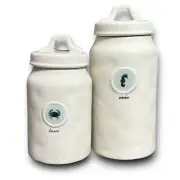 Set of 2 Rae Dunn Artisan CANISTERS Lids Seahorse Wander Crab Discover Sea Life