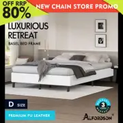 ALFORDSON Bed Frame Double Size Mattress Base Foundation White Leather BASEL