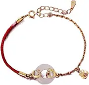 [Mnyixsi] New Year Zodiac Lucky Dragon Jade Red String Bracelet Handmade Strand Charm Bracelets Amulet for Men Women Good Luck Wealth Protection Jewelry for Casual Graduation