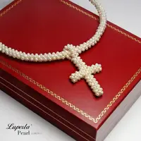在飛比找momo購物網優惠-【大東山珠寶】聖潔十字架項鍊 歐美古典編織珠寶(天然淡水珍珠