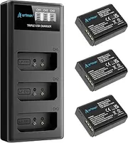 Artman LP-E10 Battery 3-Pack 1600mAh and 3-Slot LCD Charger Pack for Canon EOS Rebel T7 T6 T5 T3 T100 Kiss X50 Kiss X70 EOS 1100D 1200D 1300D 2000D Digital Cameras