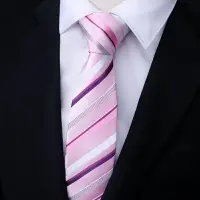 在飛比找樂天市場購物網優惠-帶帶帥 包郵窄版6cm男女韓版時尚休閑細領帶 粉色條紋領帶