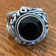 Eleganza Onyx 18k & 925 Sterling Silver Ring Size 6 KI Designer 9g NEW