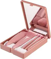 HIGHROCK 5pcs Travel Makeup Brush Set, Mini Complete Cosmetic Brushes Kit, Portable Makeup Brush with Mirror for Eyeshadow, Powder, Blush, Foundation