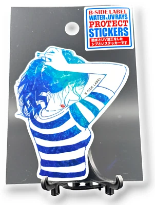 Girl Sticker Long Hair Cute Striped T-Shirt Quirky Decal B-Side Label Japan