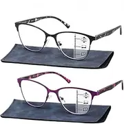 SUNAMOY Progressive Multifocus Reading Glasses Women Bifocal No Line Multifocal Reader Blue Light Computer Frame Eyeglasses
