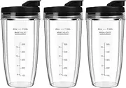 Blender Cups Replacement for Ninja, 24oz Ninja Blender Cups with To-Go Lids Compatible with Ninja BN401, BL450, BL456, BL480, BL2012, BL2013, BN751, BN801, SS101, SS151 (3 Pack)