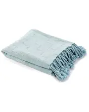 LR Home Light Blue Solid Checkered Weave Throw Blanket With Fringe