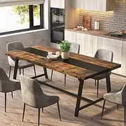 Tribesigns Large Dining Table for 6-8 People, Farmhouse Rectangular Dinner Table Wood Kitchen Table with Metal Frame, Brown & Black Dining Room Table for Family Gathering, Heavy Duty