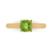 1.0Ct Cushion Cut Natural Peridot Solid 14K/18K Gold Solitaire Engagement Ring