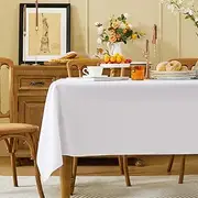 Fantastshop White Table Cloth Rectangular for Dinning Room - Washable Stain Resistant Wrinkle Free Rectangle Tablecloth for Kitchen, Wedding, Stain Resistant Buffet Table Cover. 145cm x 180cm.