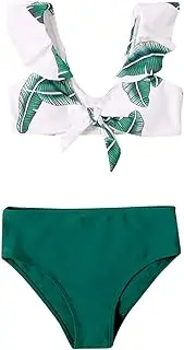 [Generic] 5t Swimsuit Baby Girl Outfits Leaves Print Swimwear Solid Color Summer 2PCS Bikini Swimsuit Girl Child Swimsuit