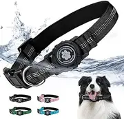JOYPAWS Padded AirTag Dog Collar with IP68 Waterproof Reflective Apple Air Tag Holder for Medium Dogs Locking Buckle Havey-Duty Nylon Dog Collars Black M