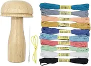 sharprepublic Mushroom Darner Patching Tool Kits with Ten Different Color Threads Repair Darning Needle Thread for Mending Sewing Repair Socks Home Hats - Without pin Cushion
