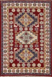 South-western Kazak Plush Rug 4x6 ft. Hand-knotted Wool Carpet