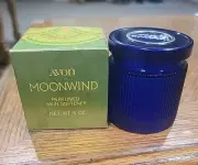 Vintage Avon Jar Cobalt Blue Ribbed Empty. Moonwind Cream Sachet. new/other