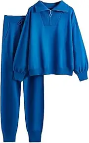 [Generic] Women's Knitted Suit Turn Down Collar Long Sleeve Pullovers Elastic Pant Oversized Sweaters Jogging Knitwear Tracksuit