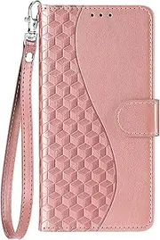 [Knoowcase] Samsung Galaxy A34 5G Phone Case Flip Shockproof Wallet Case with Card Holder Geometric PU Leather Soft Silicone Magnet Kickstand Cover for Samsung A34 5G, Rose Gold Cube