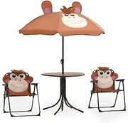 3 Piece Kids' Garden Bistro Set with Parasol Brown, Furniture Sets, Patio Furniture