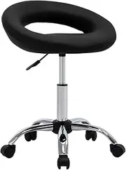 Rolling Work Chair Black Faux Leather,Ergonomic Rolling Office Chair for Tattoo Parlors and Salons Height Adjustable and Durable Desk Chairs