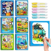 6 Set Water Drawing Books for Kids, Montessori Reusable Magic Water Coloring Book, Painting Toys for Early Education, Boy Girl 3-6 (Pen Random Color)