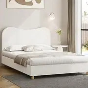 Oikiture Boucle Bed Frame King Size Home Bedroom Furniture