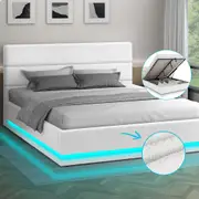 ALFORDSON Bed Frame Double Size Platform RGB LED Gas Lift Base Storage Boucle