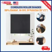 100% Blackout Cordless Roller Shades, No-Drill, UV Protection (36"x72")