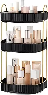 STORICANS Rotating 3 Tier Makeup Organizer - Cosmetic, Perfume, Skincare Storage Stand for Dressing Table, Bathroom, Desk, Worktop - Black