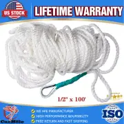 1/2"x100' Twisted Three Strand Nylon Anchor Rope Sail Boat Dock Line w/ Thimble